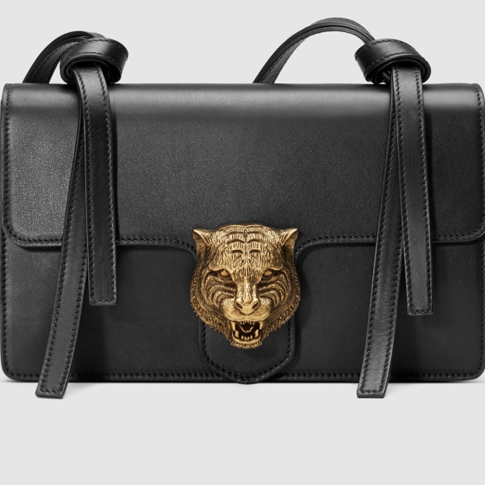 Gucci Black Animalier Feline Shoulder Bag